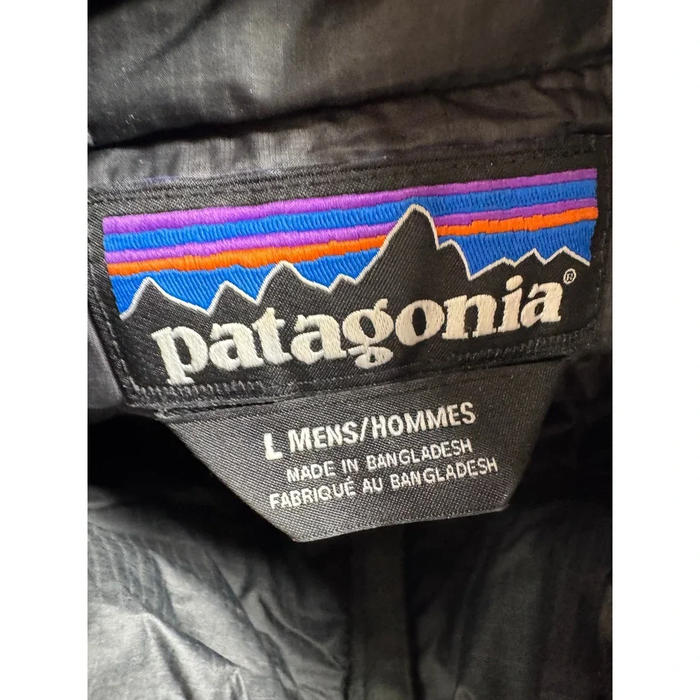 Patagonia Mens Down Sweater Jacket Black Red Full Zip Puffer Large